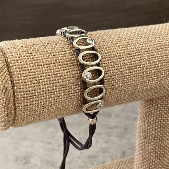Silpada Sweet Deal Sterling Silver CZ Sliding Cord Bracelet B2418 Adjustable - Picture 1 of 7